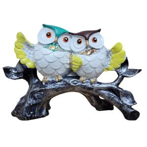 Beautiful Two Owls on a Bark Showpiece | Polyresin Owl Statue for Home, Living Room, Study Table & Office Decor