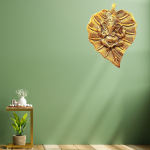 Wall Hanging Ganesh Statue on Leaf in Gold Finish | Patta Ganesh for Wall Décor | Elegant Ganesha Figurine  for Home and Office