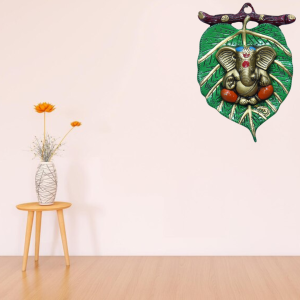 Green & Golden Leaf Ganesh Idol Wall Hanging