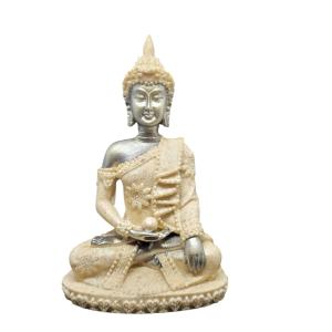 Silver & Cream Meditating Buddha Statue – Graceful Decorative Showpiece for Home and Office
