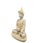 Silver & Cream Meditating Buddha Statue – Graceful Decorative Showpiece for Home and Office
