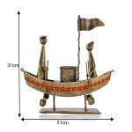 Elegant Handcrafted Metal Boat-Shaped Pen Holder