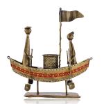 Elegant Handcrafted Metal Boat-Shaped Pen Holder