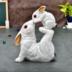 Rabbit with Baby Statue for Home Decor | Living Room | Showpiece Figurine |White, Red Eyes