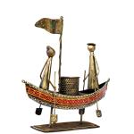 Elegant Handcrafted Metal Boat-Shaped Pen Holder