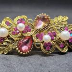 Elegant Floral Antique Hair Clip with Colorful Gemstones and Pearls 9.5 cm