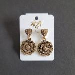 Vintage Gold Plated Floral Design Earrings with Brown|Pink Stones