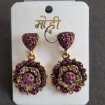 Vintage Gold Plated Floral Design Earrings with Brown|Pink Stones