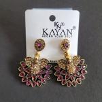 Elegant Gold Plated Peacock Design Earrings with White|Green|Pink and Brown Stones